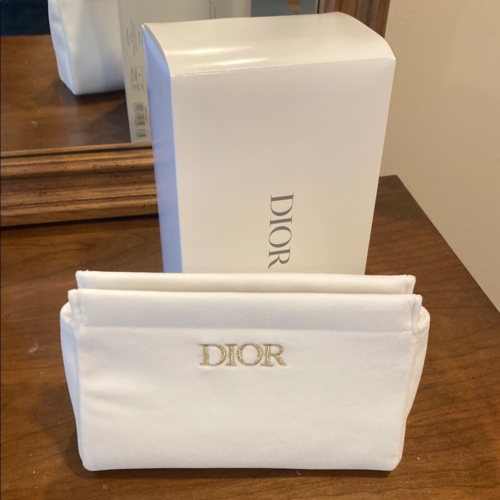 Dior Trousse Poche white velvet travel bag. Never used in original box.